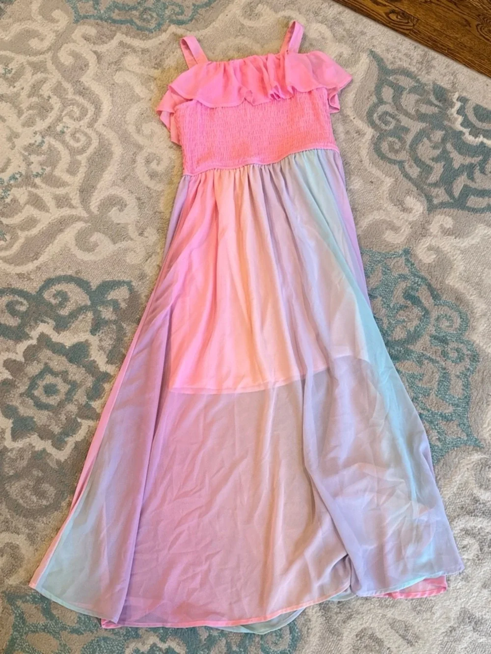 Justice Pink Pastel Ombre Ruffle Maxi Dress